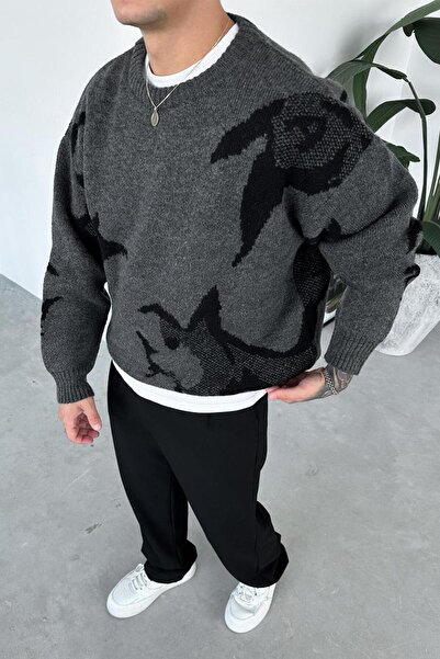 HAFKAGİYİM Pulover oversize cu imprimeu premium gri închis