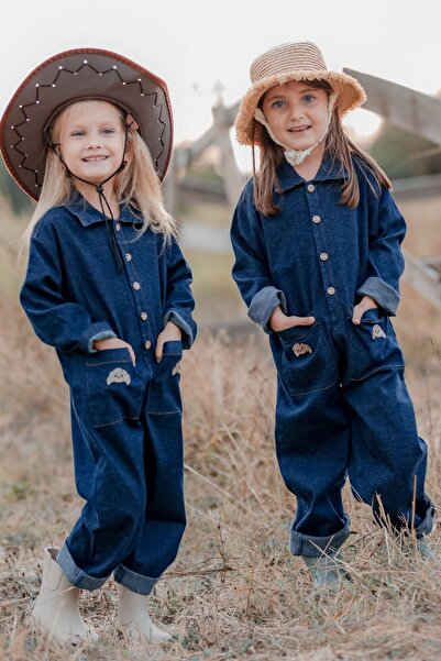 miabambim Круасан Вишитий джинсовий комбінезон унісекс синій