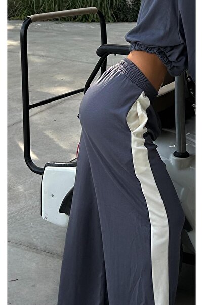 minaaise Γυναικείο ύφασμα ανθρακί μοντάλ oversized ρίγες Pantalon 28170