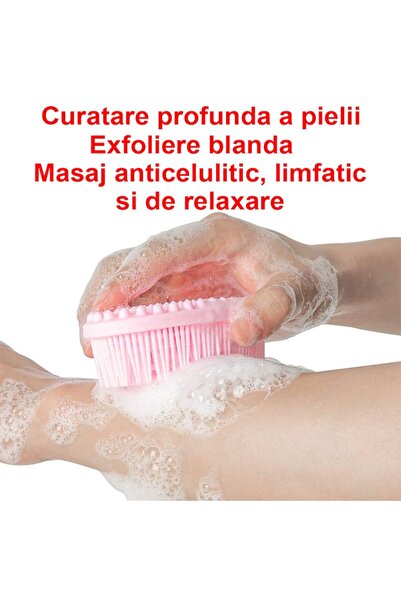 OptimStar Perie de corp, burete din silicon alimentar, curățare, exfoliere, masaj corporal, anticelulitic, roz