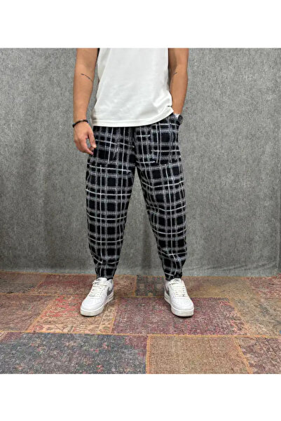 FıttingRoom Baggy Plaid Trousers with Elastic Waistband and Ribbed Detail on ...