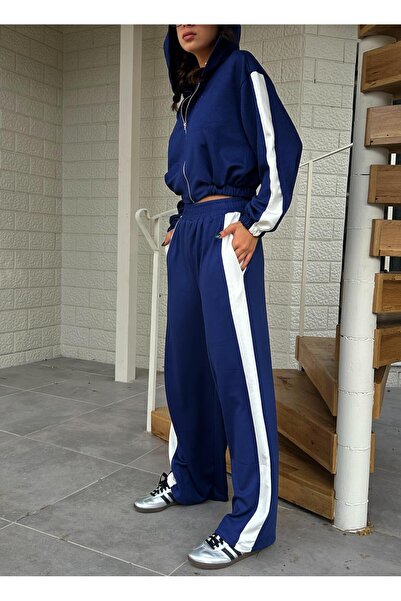 minaaise Γυναικείο ύφασμα Indigo Modal O oversized ριγέ πανταλόν 28170