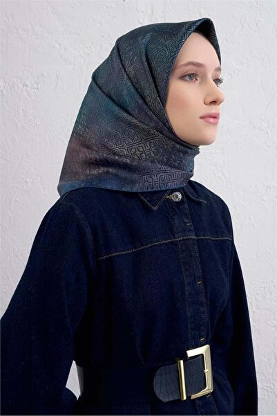 Armine Sura Saf İpek Eşarp 9437 - 10 Mavi Karışık Desen
