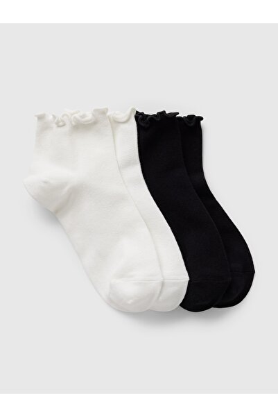 GAP Kadın Siyah 2'li Volanlı Kenar Detaylı Ankle Çorap