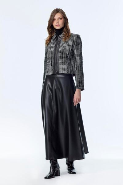 Zühre Tweed Printed Leather Detail Double Set 1658