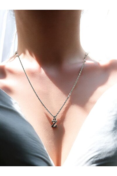 renery Z Harfi 316l Paslanmaz Çelik Zincir Gümüş Kaplama Kolye Hediye Kalp Se...