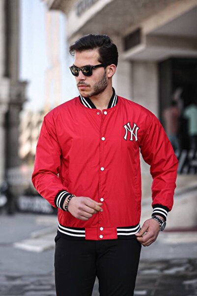 comstar Men's Printed Snap Fastener Red College Windbreaker & Raincoat