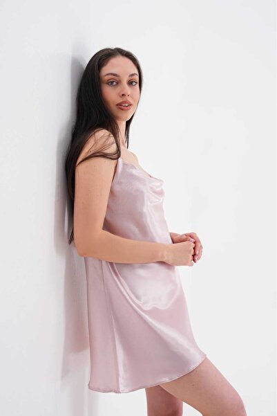 sevateks Satin Woven Nightgown with Rope Straps, Nightgown with Detachable Collar and Back Detail