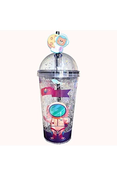 MutfakMarket Cup with Straw, Water Bottle, Cute Drinking Bowl, 450 Ml, with Double Astronaut Figures