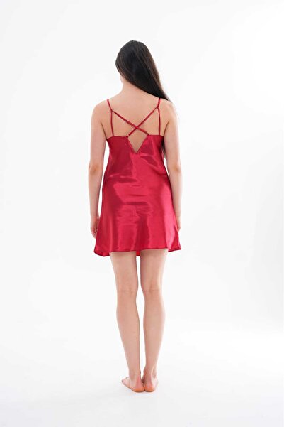 sevateks Satin Woven Nightgown with Rope Straps, Nightgown with Detachable Collar and Back Detail