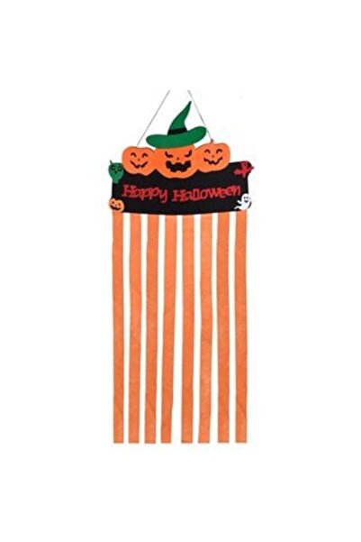 Silver Star Halloween Decoration Black Felt with Pumpkin Ribbons 'Happy Hallo...