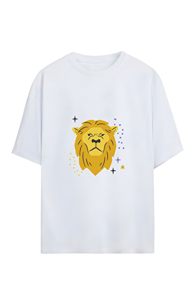 GraffTee تي شيرت قطني كبير الحجم للجنسين بتصميم برج الأسد