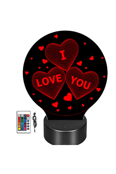 T&M Personalizare Lampă LED Te iubesc, model inimă, efect 3D, telecomandă, ta...
