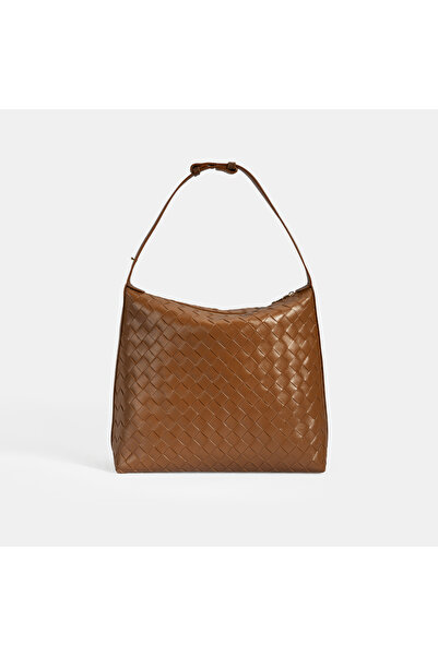 Desa Women's Tan Knitted Printed Shoulder Bag