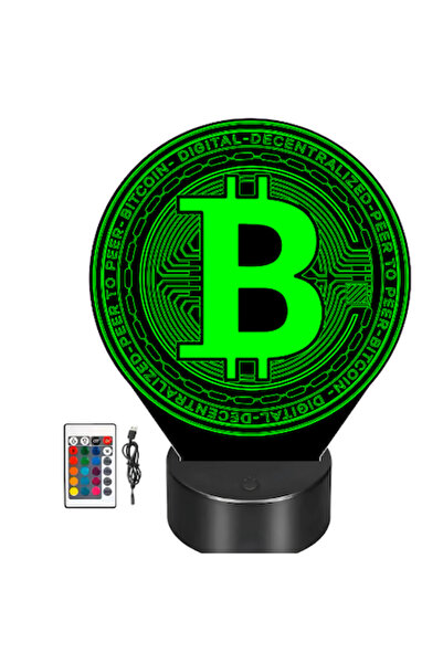 T&M Personalizare Lampă LED Bitcoin cu efect 3D și telecomandă, multicoloră