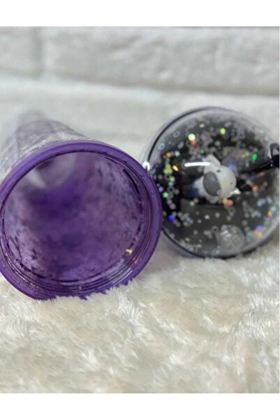 MutfakMarket Cup with Straw, Water Bottle, Cute Drinking Bowl, 450 Ml, with Double Astronaut Figures