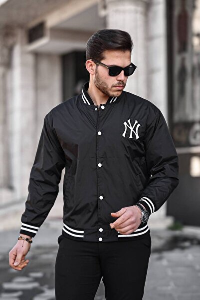 comstar Men's Printed Snap Fastener Black College Windbreaker & Raincoat