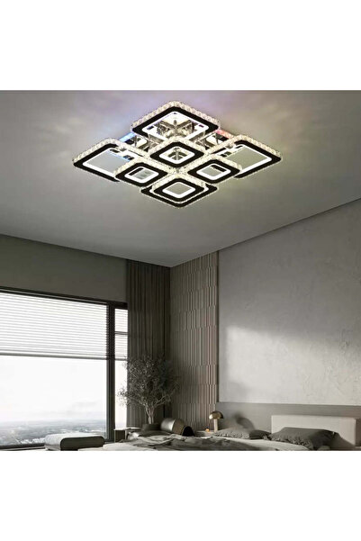 Alista Home Lustra LED cu telecomanda si cristal QUADRIA SUPREMO RGB 198 W, 8 Patrate, lumina Rece/Calda/Neutra,