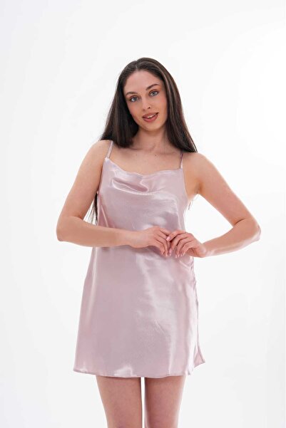 sevateks Satin Woven Nightgown with Rope Straps, Nightgown with Detachable Collar and Back Detail