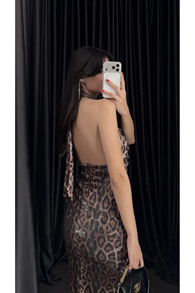 HAZELANNA Payetli Leopar Elbise