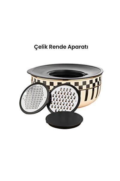 Altabi Prime Cream 5-Piece Grater Storage and Mixing Bowl Set – 24 cm and Enamel Sauce Bowl Milk Bowl 14 cm