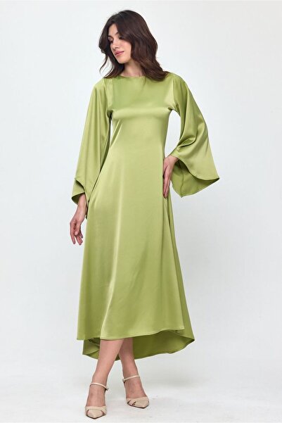 evable Saten Yarasa Kol Elbise