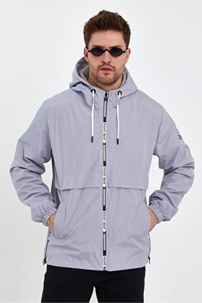 comstar Men's Printed Hooded Gray Windbreaker & Raincoat