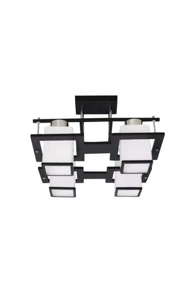 Alista Home Lustra Clasica Aramis cu lemn, Abajur Patrat, 4 X Dulie E 27, Alb / Negru