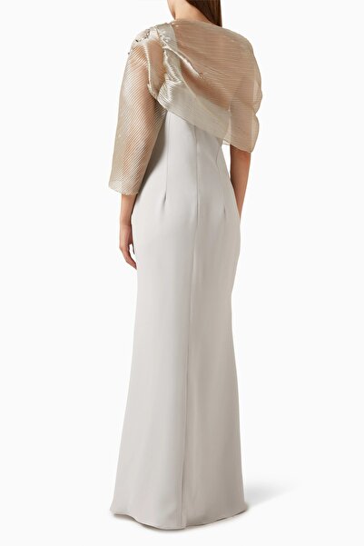 Alize Krep Drapeli Çiçek Süslemeli Abiye Elbise, Zarif Akşam ve Davet Şıklığı