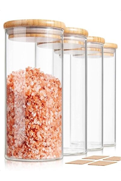 undefined مجموعة من 4 برطمانات زجاجية مع غطاء الخيزران علب تخزين سميكة للمطبخ...