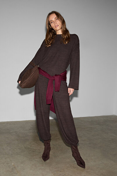 GRIMELANGE Iseas Women's Soft and Flexible Fabric Brown Sweatpants with Elasticated Legs