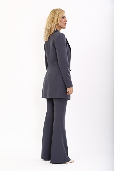 ÖNDER ÖZSOY Uzun Klasik Blazer Ceket & İspanyol  Paça Pantolon Takım-Füme