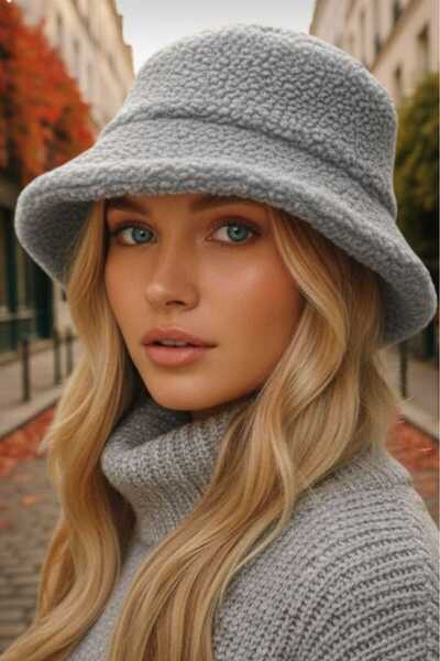 Trenderrs Жіноча зимова м'яка пухнаста плюшева шапка-відро