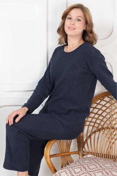 Farya Home Бавовняний товстий зимовий інтерлок з смужками, довгі рукави, в'яз...