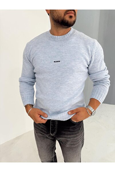 Baycombine35 Pulover pentru bărbați basic slim fit cu inscripție Silence