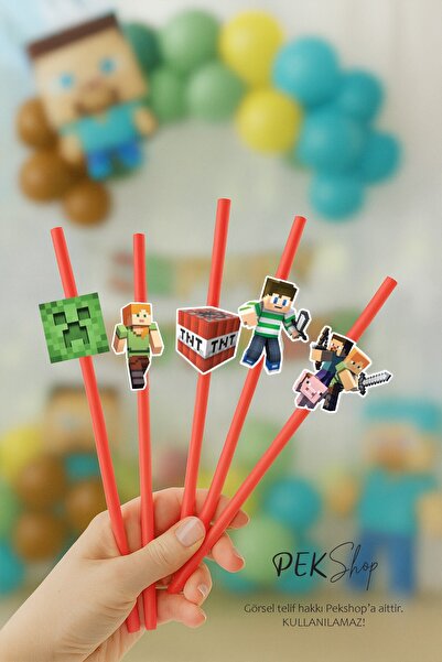 PEKSHOP Minecraft Pipet Süsleri 10lu Minecraft Konsept Lüks Pipet Paketi