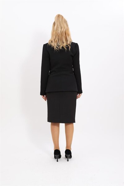 ÖNDER ÖZSOY Midi Boy Drape Kol Ceket & Kalem Etek Takım-Siyah