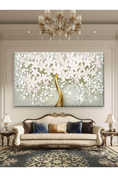 ESLEM ALTIN GÖVDELİ AĞAÇ - ÇİÇEK AĞACI BASKI KANVAS TABLO