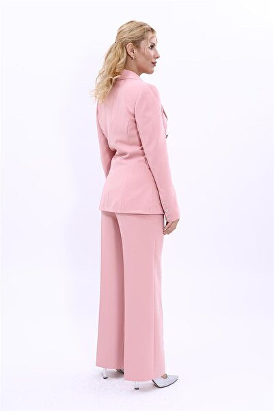 ÖNDER ÖZSOY Yonca Ceket & İspanyol  Paça Pantolon Takım-Pudra
