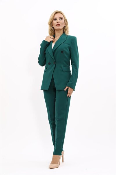 ÖNDER ÖZSOY Erkek Yaka Çapraz Ceket & Dar Paça Pantolon-Zümrüt