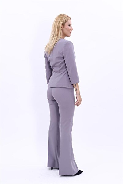 ÖNDER ÖZSOY Sıfır Yaka Düz Kısa Ceket & İspanyol Paça Pantolon-Antrasit