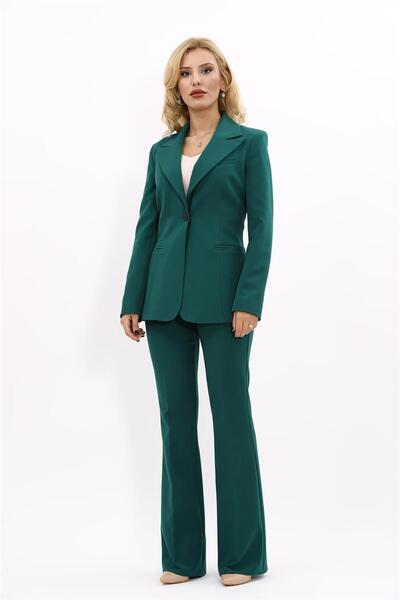 ÖNDER ÖZSOY Erkek Yaka Tek Düğmeli Klasik Ceket & İspanyol Paça Pantolon-Zümrüt