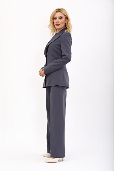 ÖNDER ÖZSOY Erkek Yaka Tek Düğmeli Klasik Ceket & Bol Paça Pantolon Takım-Füme