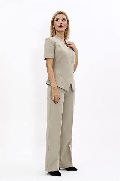 ÖNDER ÖZSOY Tokalı Kısa Kollu Ceket & Bol Paça Pantolon Takım-Bambu