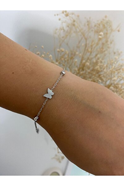 stainless steell Minimal Steel Bracelet with Zircon Detail