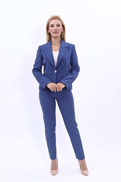 ÖNDER ÖZSOY Erkek Yaka Tek Düğmeli Klasik Ceket & Dar Paça Pantolon-İndigo