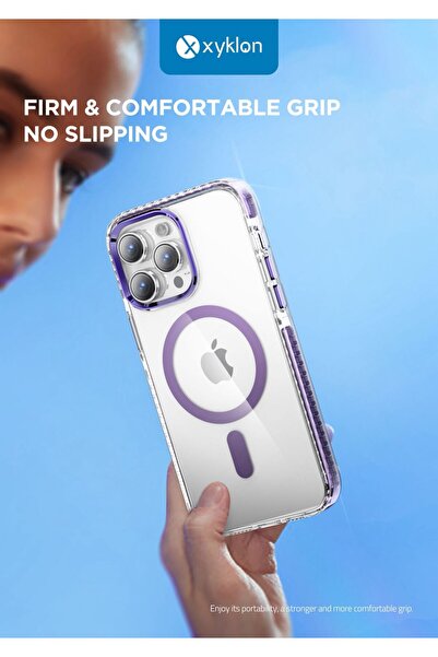 Xyklon جراب هاتف مغناطيسي شفاف مع حزام معصم أسود لهاتف iPhone 14 Pro