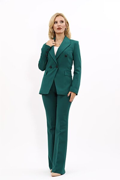 ÖNDER ÖZSOY Erkek Yaka Çapraz Ceket & İspanyol Paça Pantolon-Zümrüt