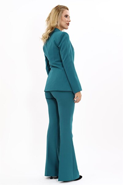 ÖNDER ÖZSOY Erkek Yaka Düğme Detaylı Ceket & İspanyol Paça Pantolon-Petrol