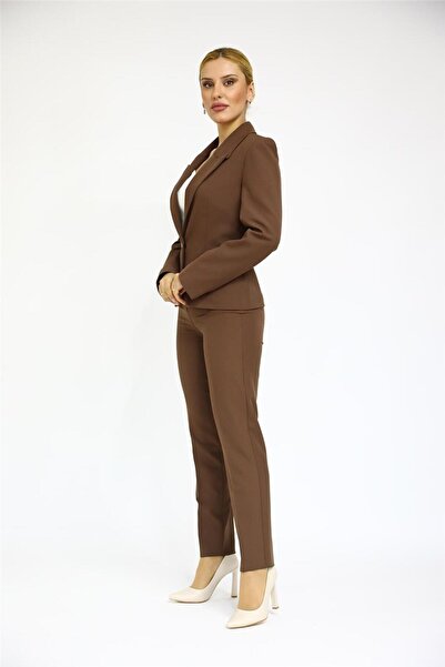 ÖNDER ÖZSOY Erkek Yaka Tek Düğmeli Klasik Ceket & Dar Paça Pantolon-Kestane